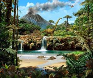yapboz Dinozorlar ile güzel manzara